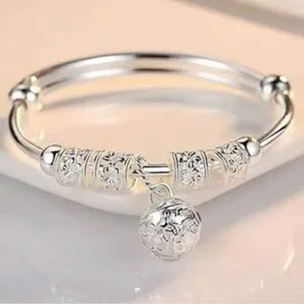 Silver hollow Bells ball bangles adjustable Bracelets for Women